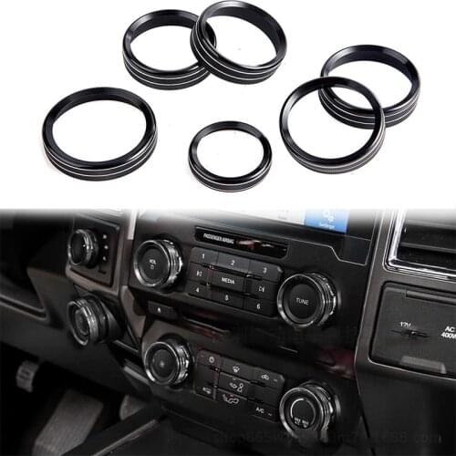 6Pcs/set Air Conditioner & Audio Switch Knob Ring Cover Trim For Ford F150 2016-2018 Car Interior Decoration Accessories