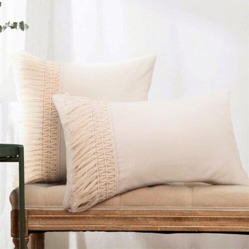 Beige Cotton Tassels Pillow Cover Solid Decorative Cushion Cover Home Decor Throw PillowCase 45x45cm/30x50cm Bed Pillow