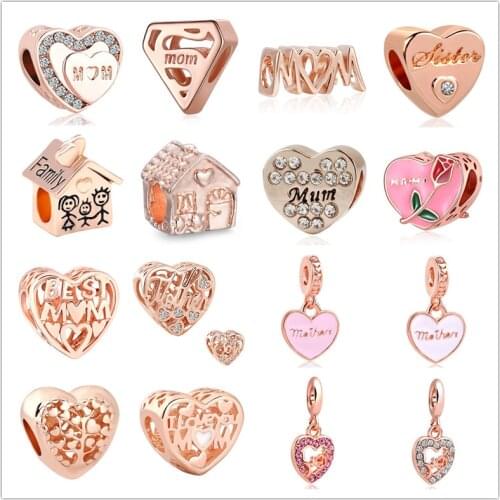2020 new 4pcs/lot rose gold mothers day mom family house best mum tree son bead fit Pandora charms bracelet X070