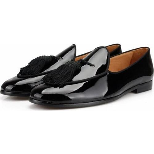 BLACK Bright skin tassel adorn comfortable fashion US 5-12 Mens leather wedding career work party dance shoes