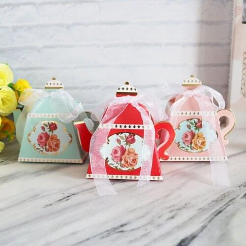 DABONAS 10pcs Wedding Favors Box and bag Teapot shaped Paper Candy Gift Box Wedding Birthday Party Favors Decoration