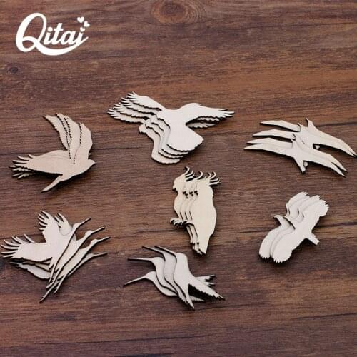 QITAI 28 Pcs/set Wooden Carved Bird Shape Wood Craft Animal Wooden Decoration DIY scrapbooking Gift Home Decoration WF303
