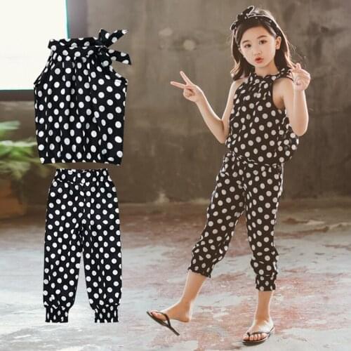 Kids Summer Clothes Girls Dot Girls Outfits Vest + Short Outfits For Girls Teenage Childrens Costume 6 8 10 12 14