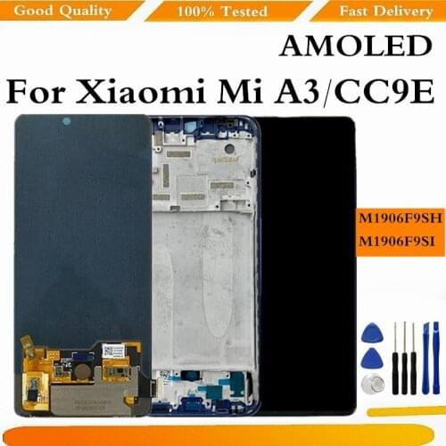 Super AMOLED LCD For Xiaomi A3/CC9E LCD Display Touch Screen Digitizer For Xiaomi Mi A3 Display With Frame