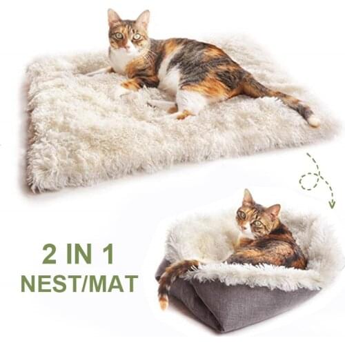Long Plush Cat Bed House Dual-Use Puppy Warm Sleeping Bag Cushion Soft Pets Beds Mat Nest for Dogs Cats Dog Accessories