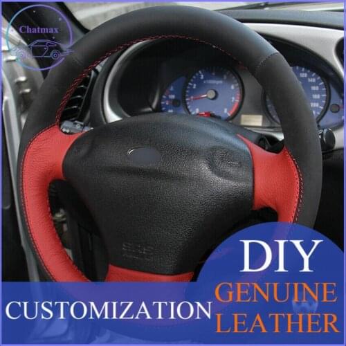 For Ford Old Fiesta Custom Made DIY Black Red Leather Black Suede DIY Car Steering Wheel Cover Anti-slip fit all season