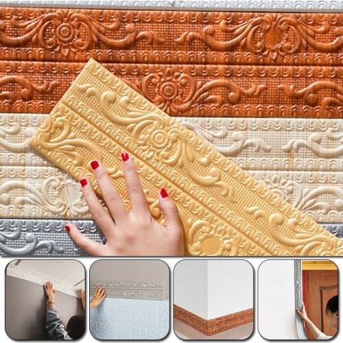 European Style 3D Pattern Self-adhesive Foam Baseboard Wall Sticker Waistline Baseboard Wall Trim Line Corner Protector Decor
