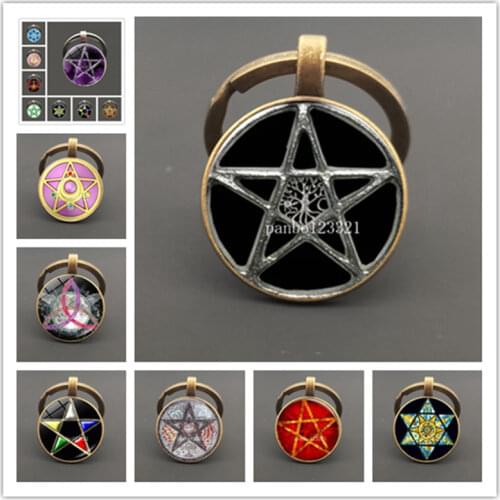 Art handmade esoteric five-pointed star pendant glass key chain witch pagan mystery horoscope key chain witch pendant key ring