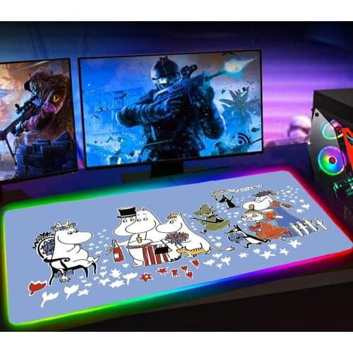 Cartoon Cute Hippo Moomines RGB Mouse Pad Mousepad Keyboard Pad LED Mause Pad Rubber No-slip with Backlit Tapis De Souris 35x60