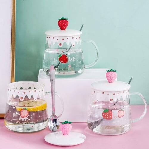 Strawberry Creative Transparent Mug With Handle Glass Coffee Cup Creative Female Water Cup Cold Drink Milk Cup