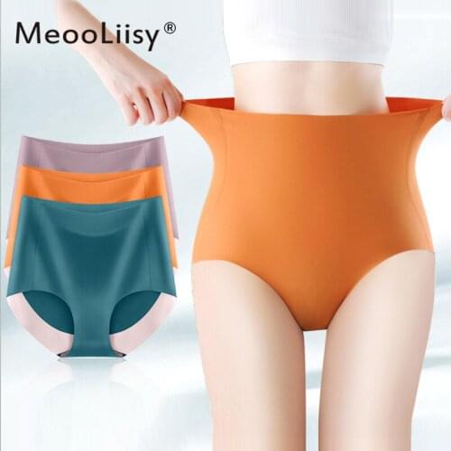 MeooLiisy Seamless Ice Silk Womens Panties Plus Size Lingerie Abdomen Briefs High Waist Underwear Breathable Underpants