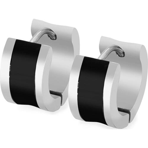 Dolaime Stainless Steel Rock Hoop Piercing Round Stud Earrings For Men Black Silver Color Ear Jewellry GE722