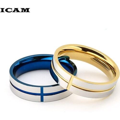 ICAM Blue Cross Ring For Man Stainless Steel Male Alliance Casual Customize Jewelry Band