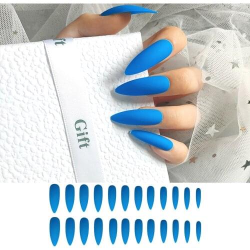 24Pcs Artificial Designs Nail Art Long Fake Nails Matte Ballet Tips Press on False with Glue Coffin French Full Cover False Nail