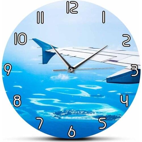 Blue Sky Airplane Wing Aviation Wall Clock Aircraft Flight Journey Window View Home Decor Clock Skyscape Aerial View Artwork