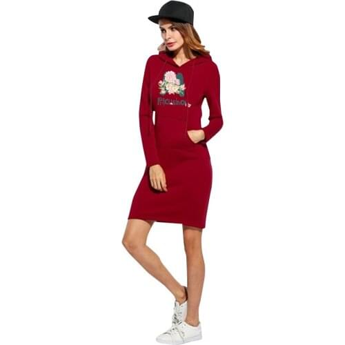 New Fashion Women Casual Hoodies Dress Ladies Printing Hooded Long Sleeved Hoodie Dress Casual Pullovers Sweatshirts Tops