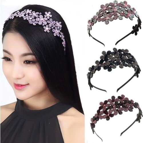 Haimeikang Bow Flower Rhinestone Headband Bezel Hair Hoop For Women Elegant Hair Bands Headwear New Wide Hair Accessories