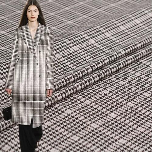 Pearlsilk Pink Silver Houndstooth Yarn Dyed Tweed 100%Wool Materials Autumn Jacket Skirt DIY clothes fabrics Freeshipping