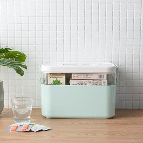 Plastic medicine box family square two-layer emergency portable medicine box storage dust box