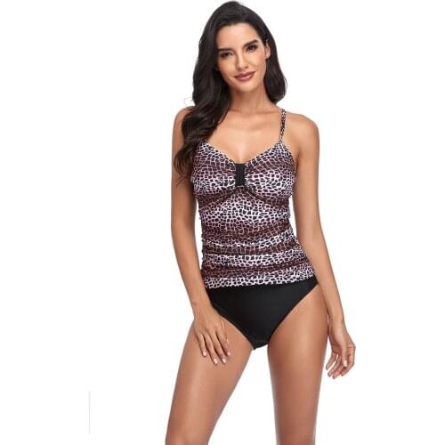 Plus Size Leopard Print Push Up Tankini Set Bikinis Women Spaghetti Strap Two Piece Swimsuit Swimwear Bathing Suit Beachwear 2XL