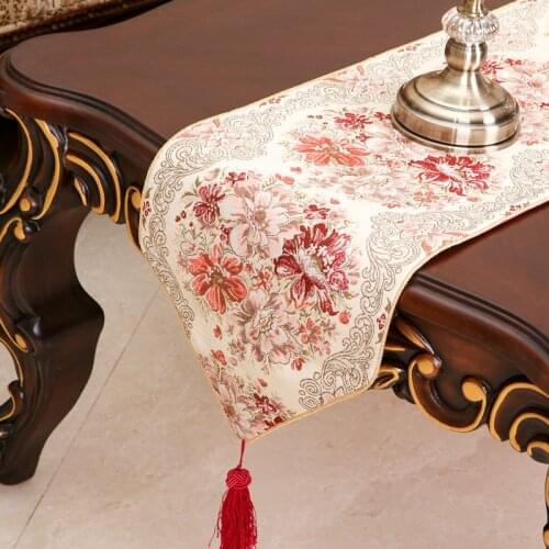 European style luxury table runner Court style mesa gold red silk embroidery table cloth dining room table flag warm home decor