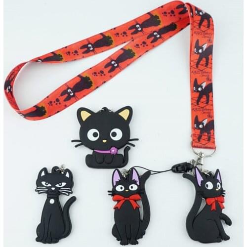 Kikis Delivery Service JiJi Black Cat Red Neck Strap Lanyards Keys ID Card Mobile Phone Strap USB Badge Holder Rope Key Chain