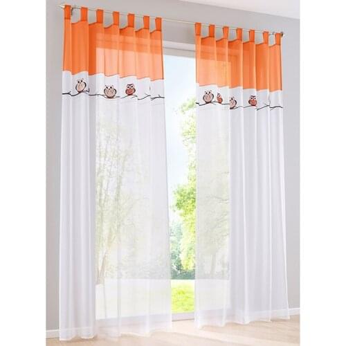 Cartoon Embroidered Cute Owl Tulle Curtains for Kitchen Sheer Voile Tab Top Hole Window Curtains For Living Room Bedroom Panel