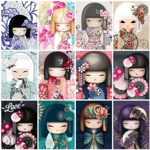 Japanese Kimono Doll 5D DIY Diamond Painting Cartoon Girl Full Diamond Embroidery Portrait Mosaic Picture Cross Stitch Wall Art