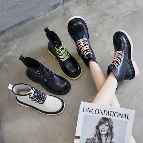 Martin boots womens 2021 new leather lace up simple spring and autumn thin rubber thick soled single boot