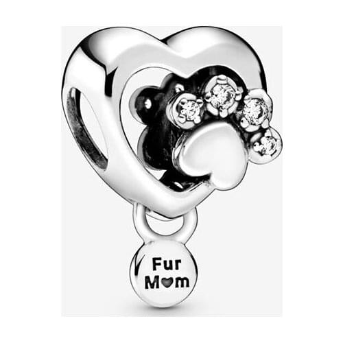 2020 Spring 925 Sterling Silver Beads Sparkling Paw Print & Heart Charm fit Original Pan Bracelets Women DIY Fashion Jewelry
