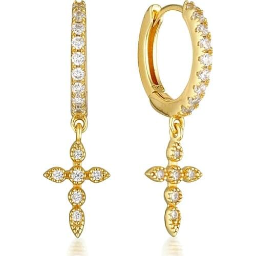 Aide 925 Sterling Silver Rainbow Zircon Cross Small Hoop Earrings for Women Simple Zircon Crystal Huggie Earring Jewelry Gifts