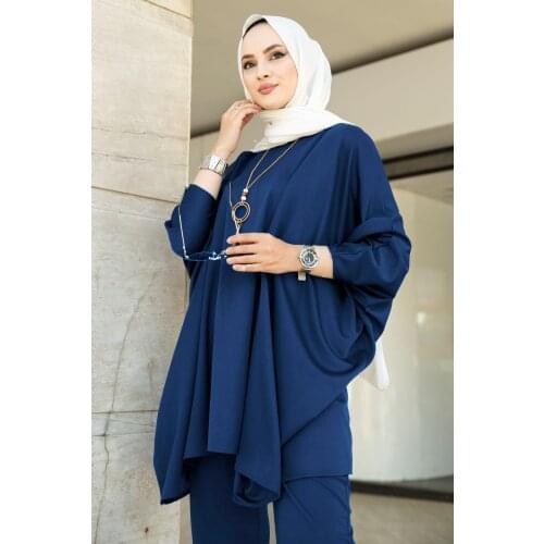 2 PCS Bat Sleeve Dual Suit Bottom + Top muslim clothing tunic pants black casual summer large size 2021 hijab dress abayas muslim dress women abaya dubai muslim