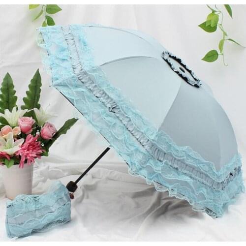 Girls Women Lace Folding Umbrella Sunshade Lightweight UV Protection Parasol
