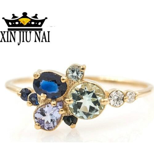 Blue Bubble Rings Gold Color Finger Ring for Women with AAA Multicolor Cubic Zircon Wedding Berloque Beautiful Mermaid Rings