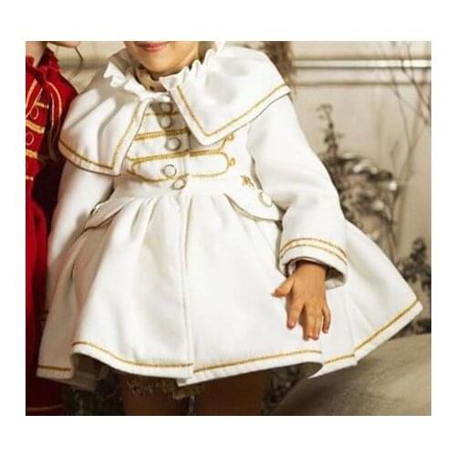 1-12Y Baby Girl Autumn Winter Handmand Customized Palace England Spanish White Princess Wool Coat for Christmas Casual