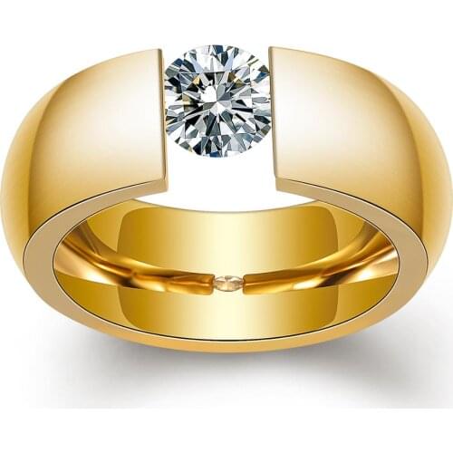 Gold Color 316L Stainless Steel Wedding Rings for Women Men Zircon Rings AAA Quality