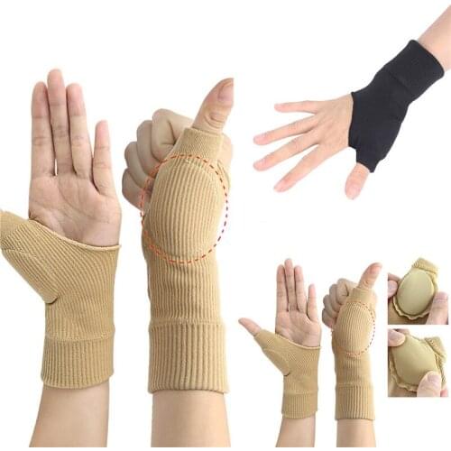 1 Pair Compression Wrist Sleeve Half Gloves Solid Color Bracers Sports Fitness Thumb Splint Wristband Hand Protector Bracer
