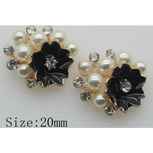 New 10pc 20mm Beautiful golden Plated Faux Pearl Clear Glass Rhinestone flowers Button DIY Wedding Decorative beauty accessories