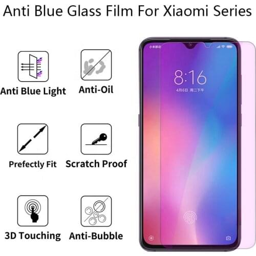 2Pcs 9H 2.5D Anti Blue Purple Light Protective Tempered Glass For Mi 8 9 SE CC9 CC9E Screen Protector Phone Film For Mi 6X Play