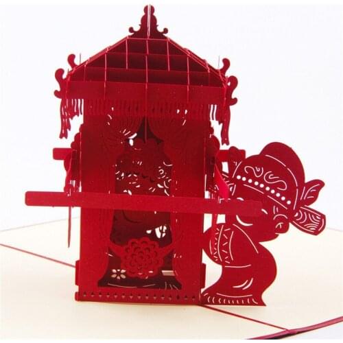 3D Laser Cut Handmade Chinese Style Bridal Sedan Chair Paper Invitation Greeting Cards PostCard Wedding Party Creative Gift