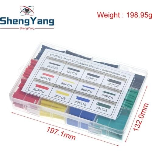530pcs Heat Shrink Tubing Insulation Shrinkable Tube Assortment Electronic Polyolefin Ratio 2:1 Wrap Wire Cable Sleeve Kit IC