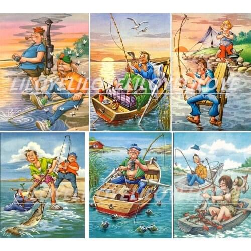 5D Diamond Painting Full Square/Round Drill Boat Fishing Angler Daimond Embroidery Painting Cross Stitch Mosaic Picture FG1340