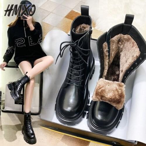 HMXO Snow Boots Women Thick Warm Cotton Shoes Women Winter Boots Children Plus Velvet Thick Bottom Warm Martin Boots Ankle Boots