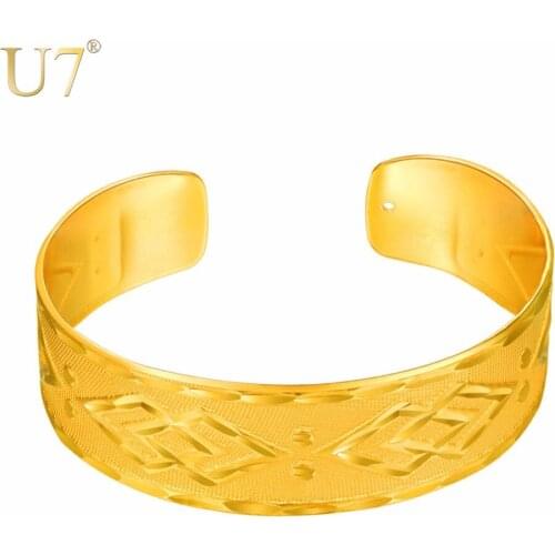 U7 Bangles Double Rhombic Pattern Adjustable Wide Cuff Bangle Charm Wrist Gold Color Elegant Women Gift Jewelry Bracelets H1053