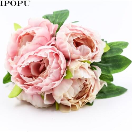 2 Bouquets Heads Branches Spring Artificial Peony Flowers Bridal bouquets Wedding Arrangement Home Garden Hydrangea Decoration