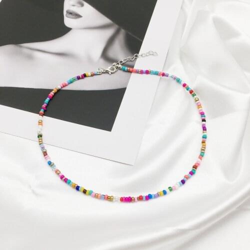 Simple Women Choker Necklace 3mm Multi Colors Beaded Bohemia Necklace For Beauty Girls Fashion Neck Jewelry for Freindship Gift