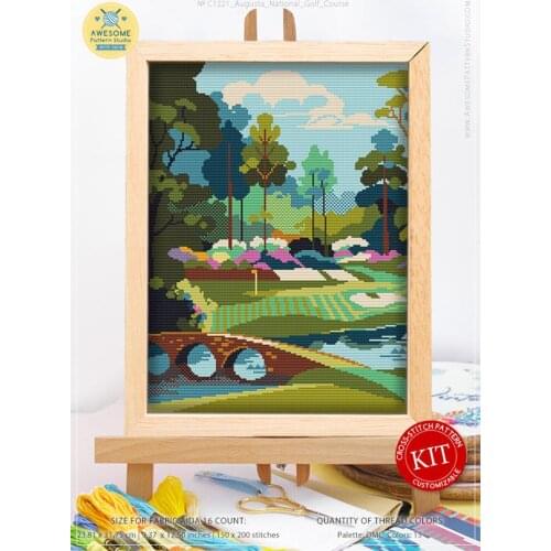 Hot Embroidery Augusta National Golf Course Counted Cross Stitch Baby Bibs with 100% Cotton Floss & Free Shipping for Home Decor