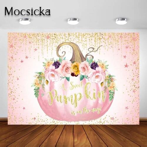 Mocsicka Pink Pumpkin Baby Shower Backdrop A Sweet Baby Girl is On The Way Fall Baby Shower Decorations Photography Background