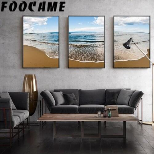 FOOCAME Nordic Modern Sea Beach Scenery Landscape Poster Wall Art Canvas Painting Print Living Room Modern Decoration Pictures