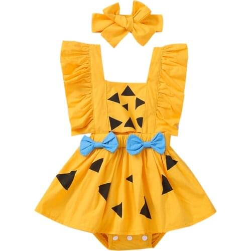 Infant Baby Girls Halloween Romper Dress Sweet Baby Triangle Print Sleeveless Backless Orange Jumpsuit And Headband Outfit
